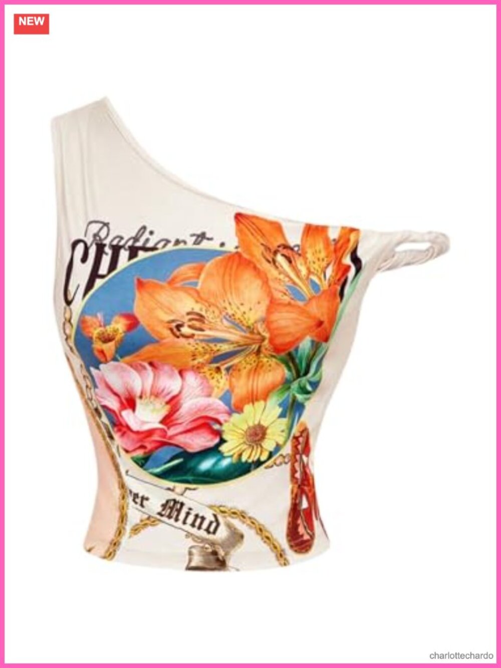 Off Shoulder Floral Crop Top Asymmetrical Neck Sleeveless Slim Fit